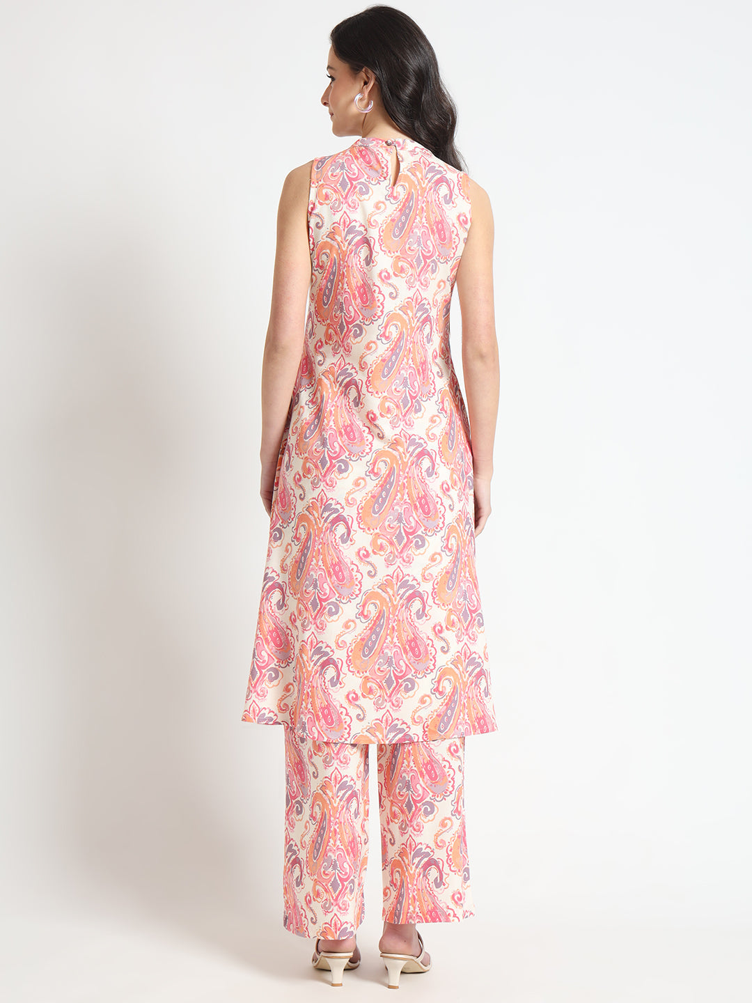 Cream Floral Print Rayon Fabric Co-ord set