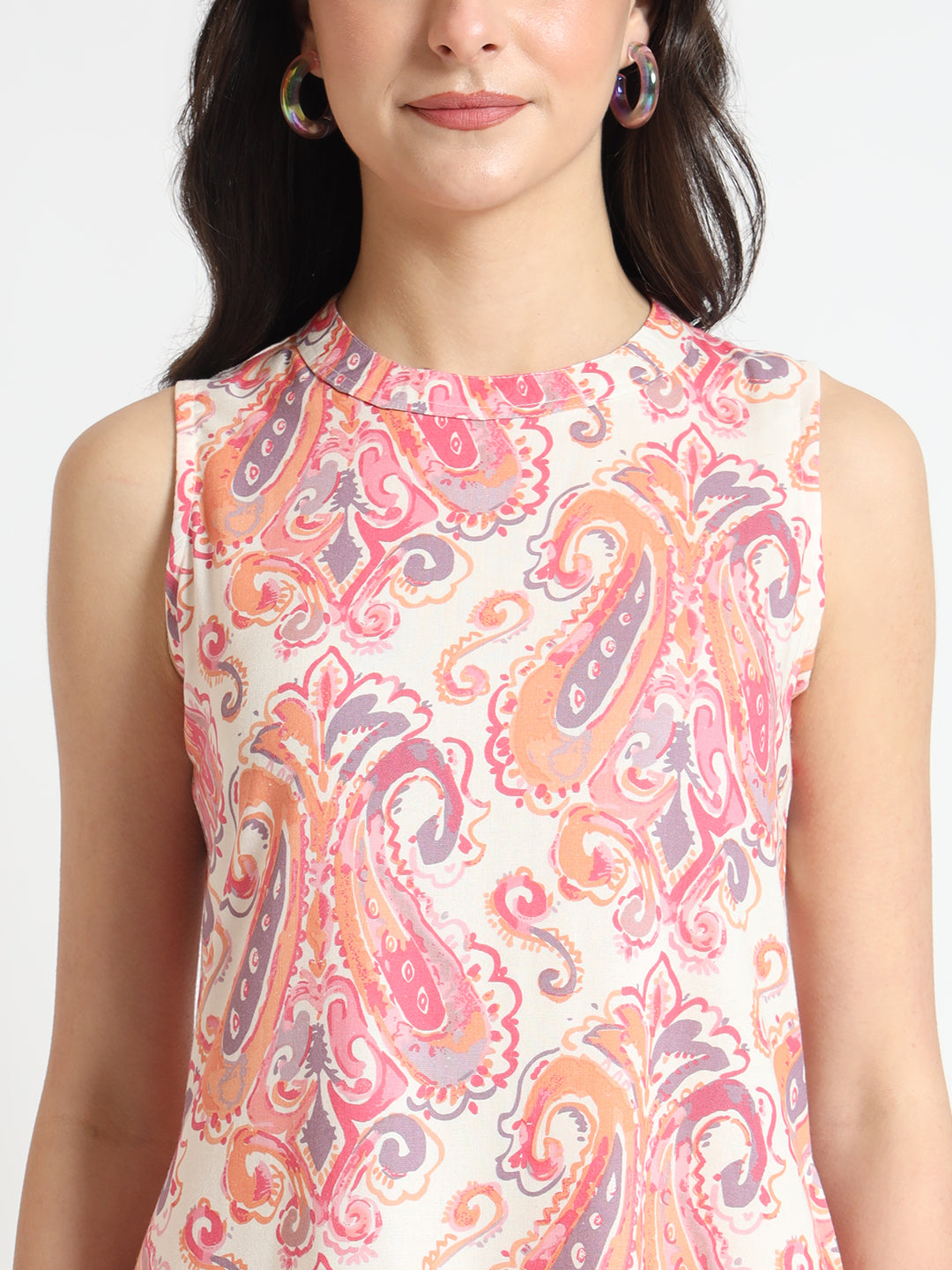 Cream Floral Print Rayon Fabric Co-ord set