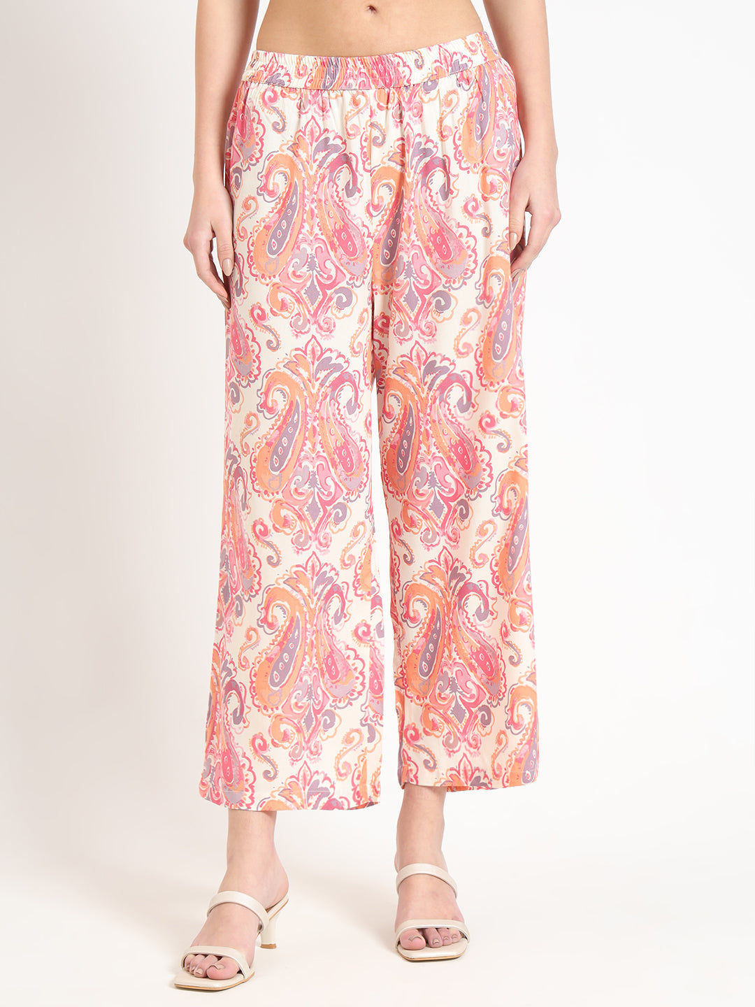 Cream Floral Print Rayon Fabric Co-ord set