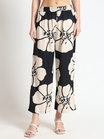 Black Floral Print Rayon Sleeveless Co-ord Set