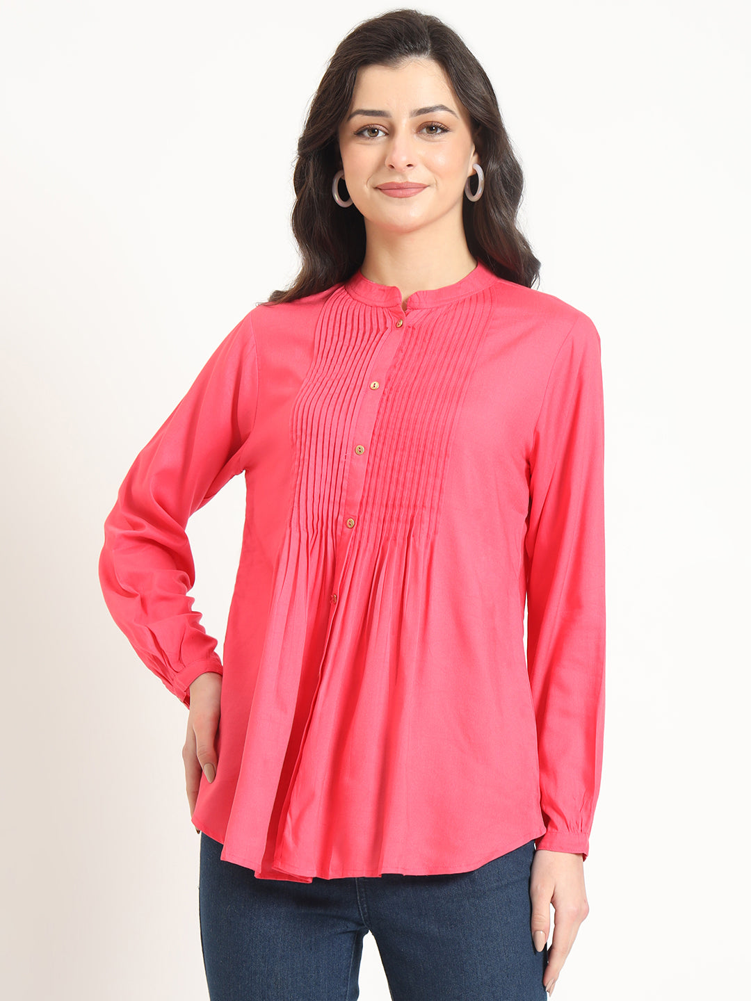 Peach Solid Print Rayon Fabric Straight Top