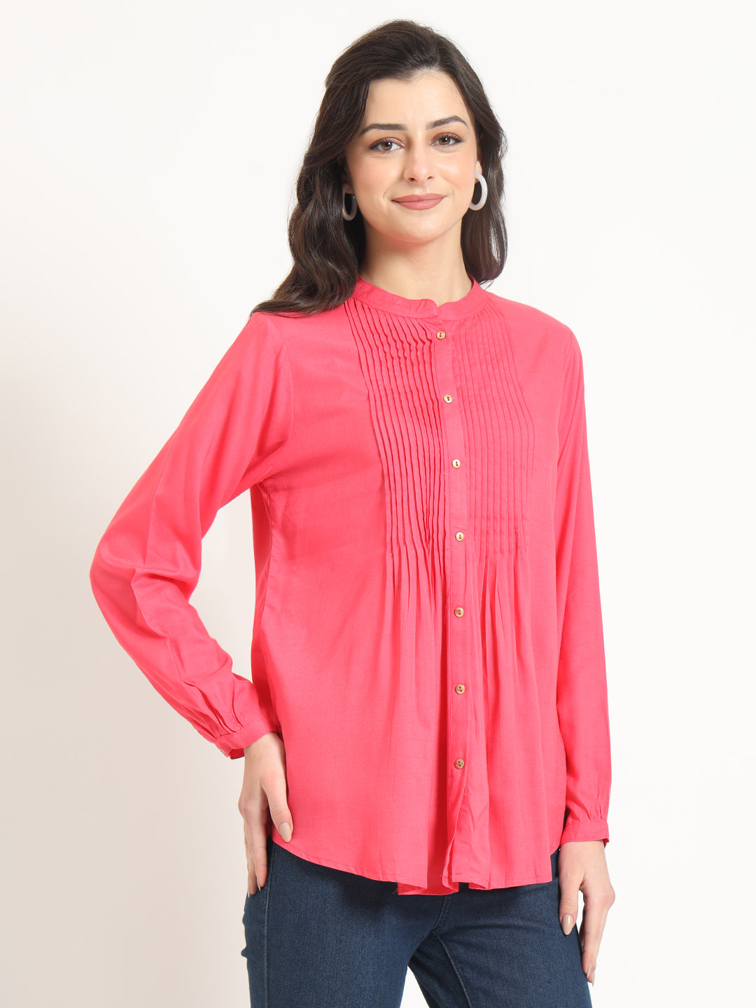 Peach Solid Print Rayon Fabric Straight Top