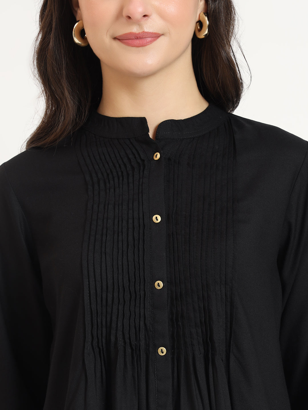 Black Solid Print Rayon Fabric Straight Top