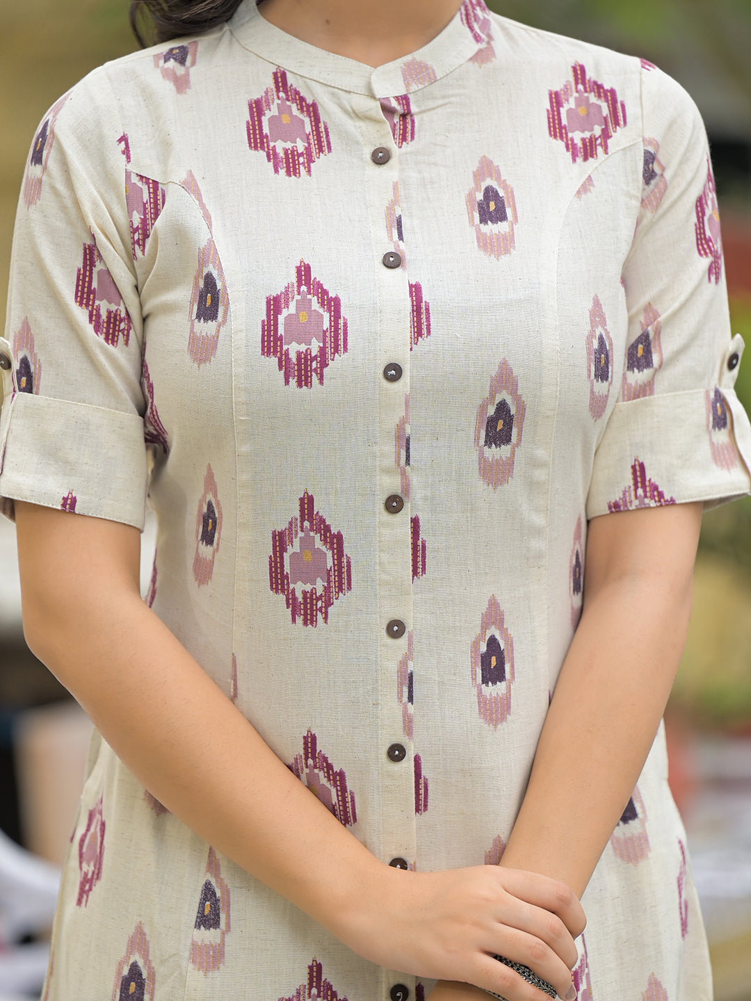 Off White Cotton Printed Kurta Pant Set