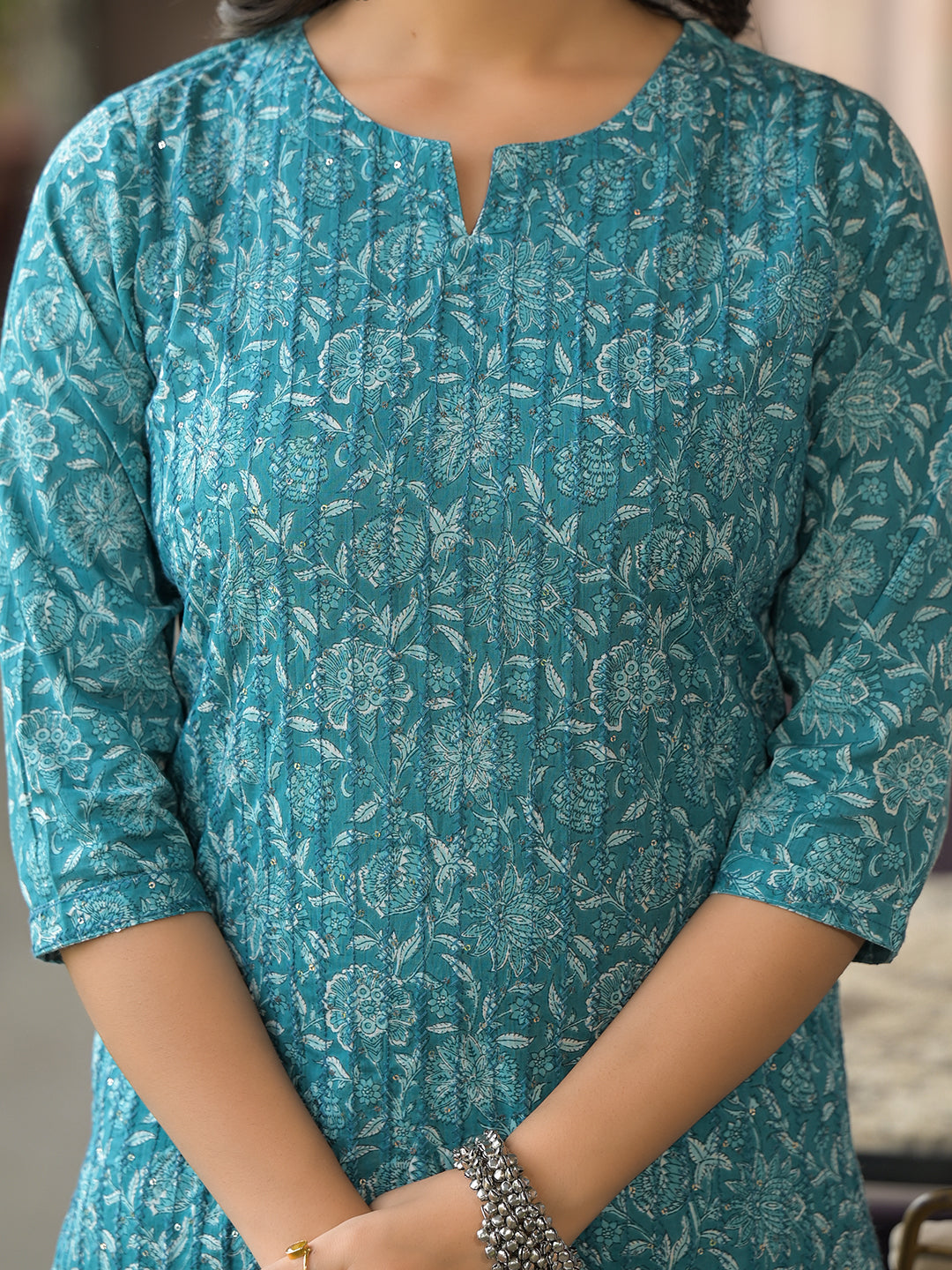 Teal Blue Cotton Kurta Pant with Dupatta