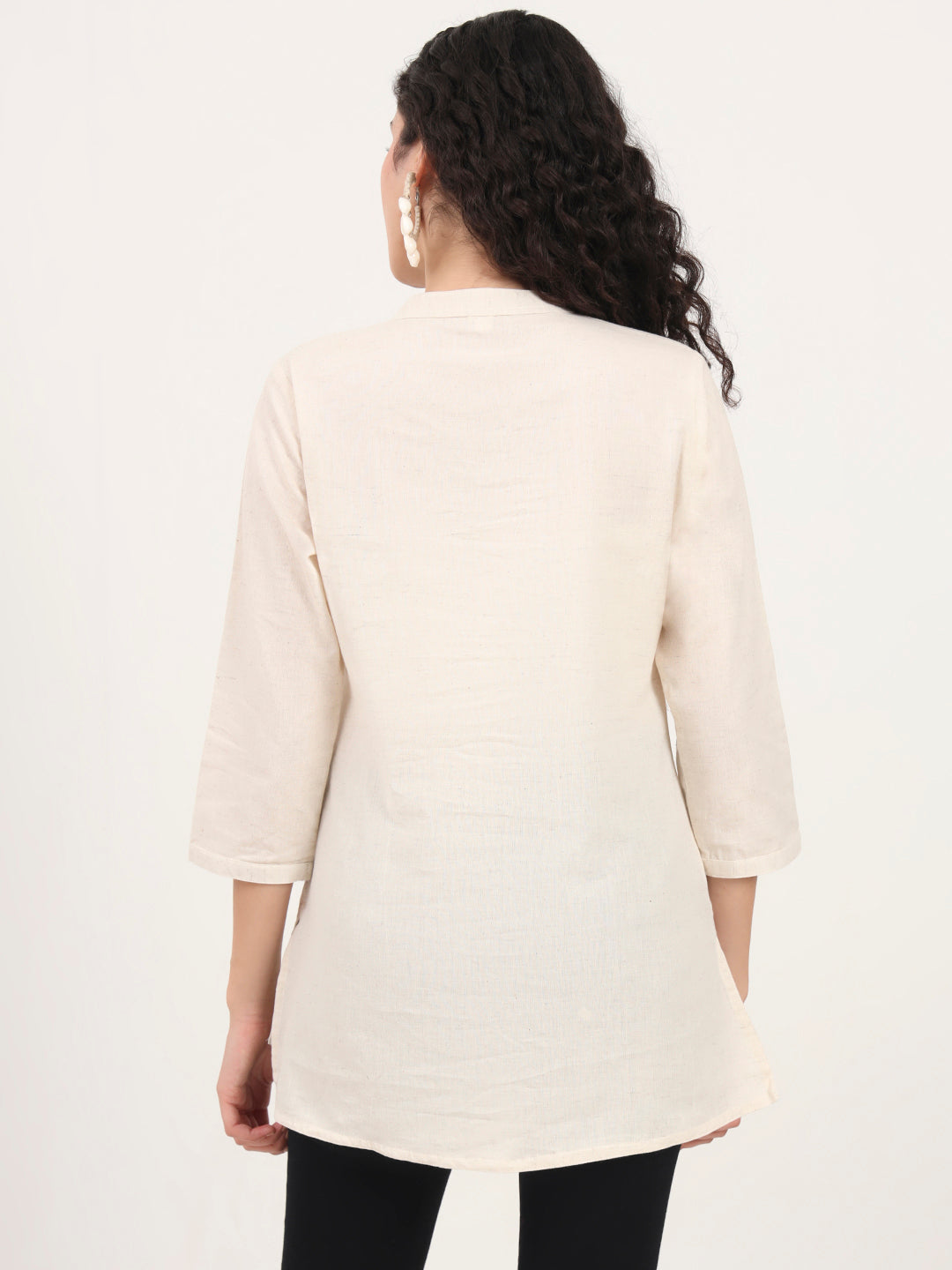 Offwhite Embroidery Cotton Fabric Straight Top