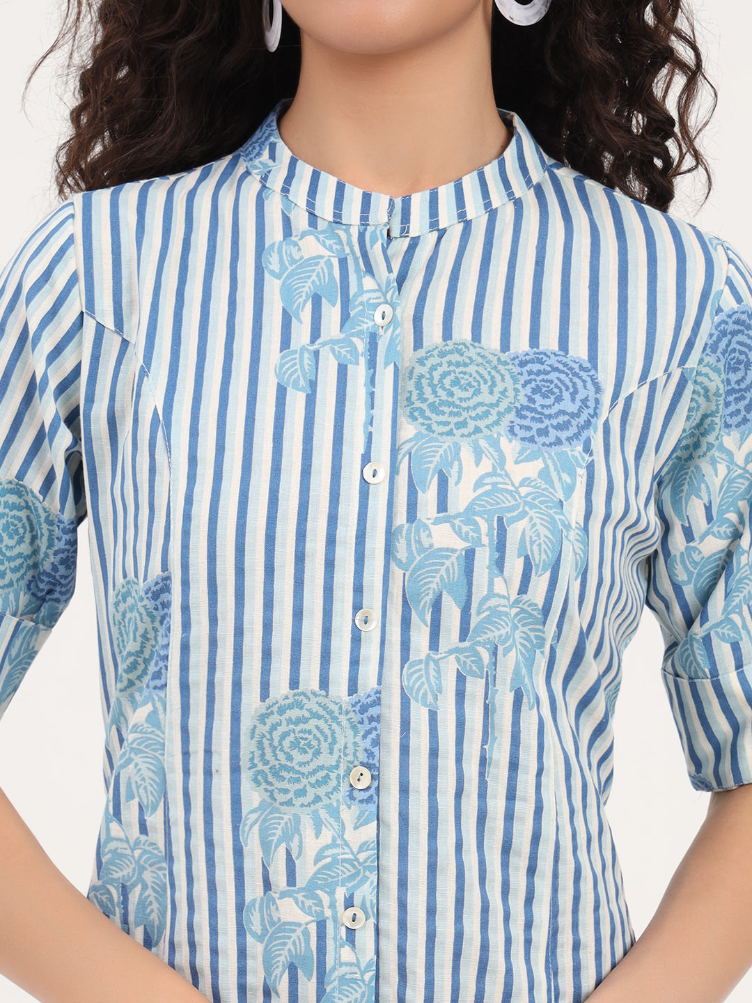 Blue Floral Printed Cotton Kurta Set