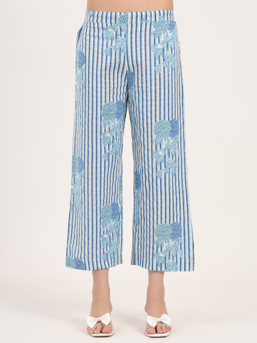 Blue Floral Printed Cotton Kurta Set