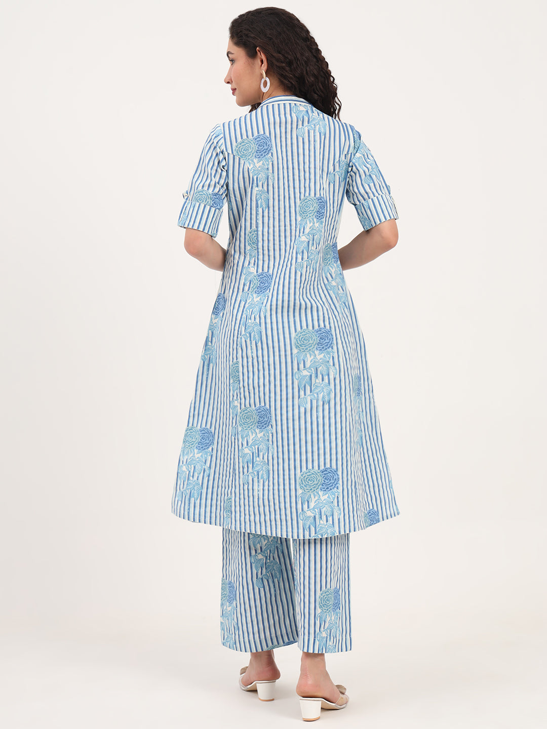 Blue Floral Printed Cotton Kurta Set