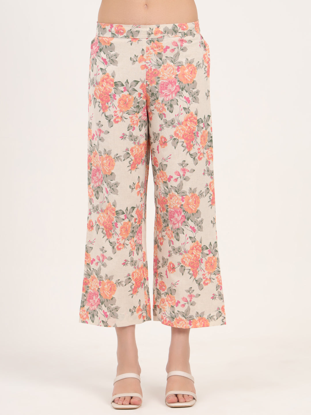 Cream Floral Printed Cotton Kurta Sets