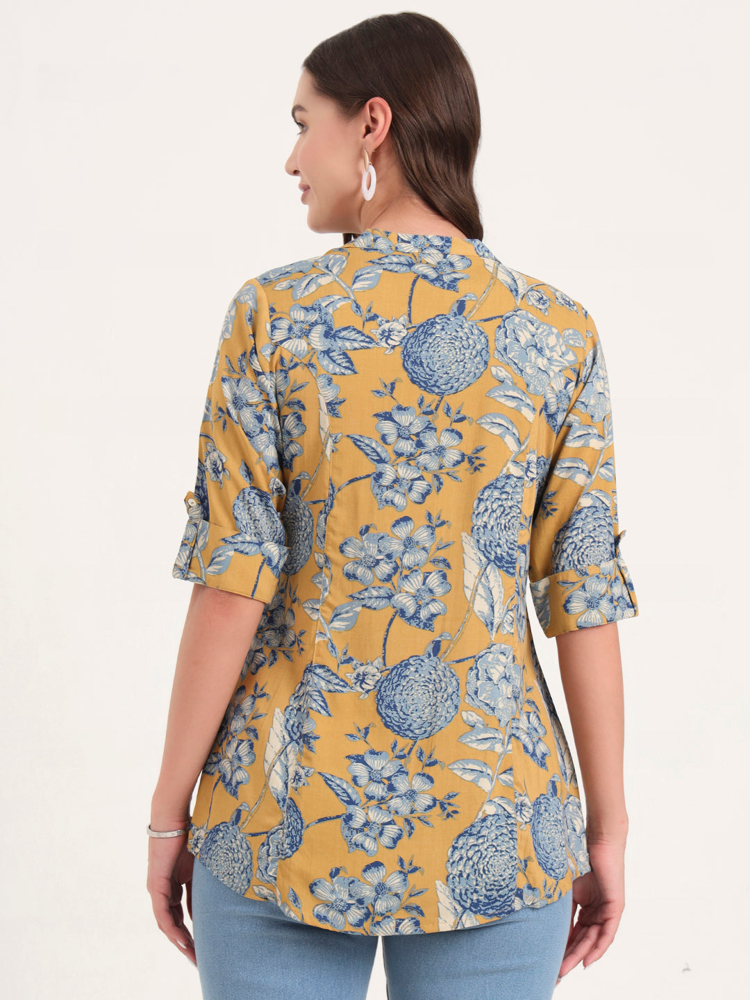 Mustard Rayon Rollup Sleeves A-Line Top