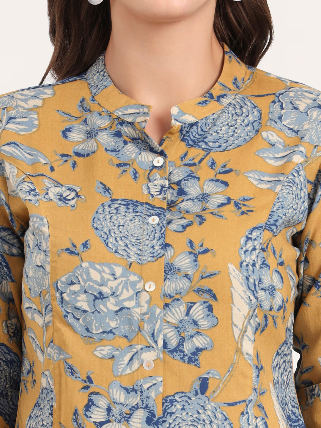 Mustard Rayon Rollup Sleeves A-Line Top