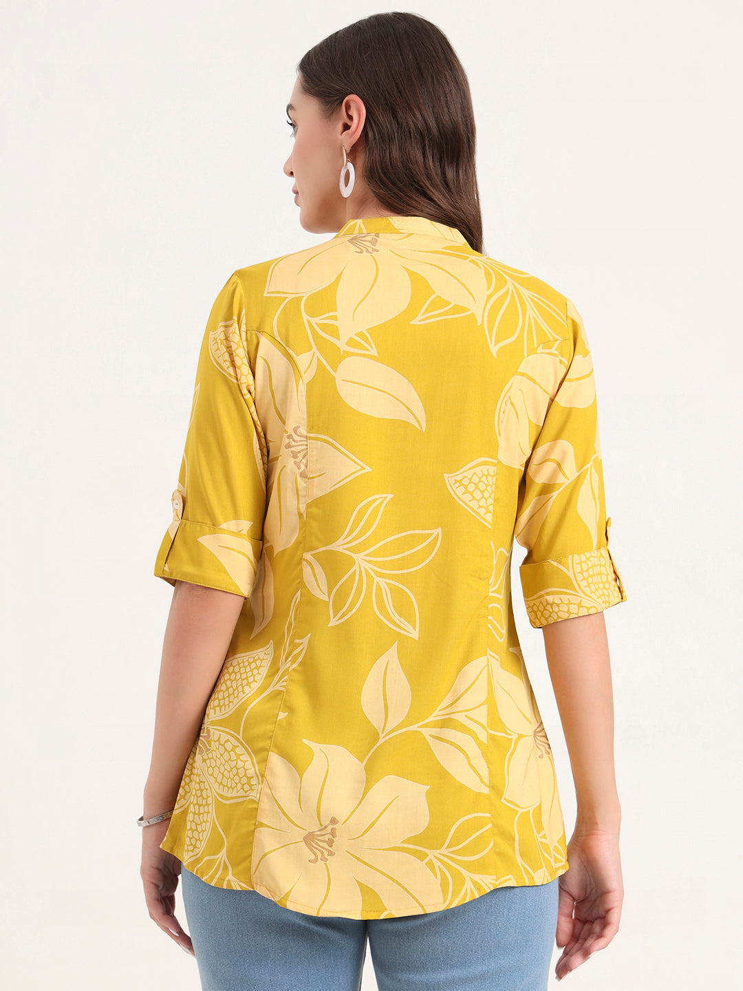 Mustard Rayon Rollup Sleeves A-Line Top