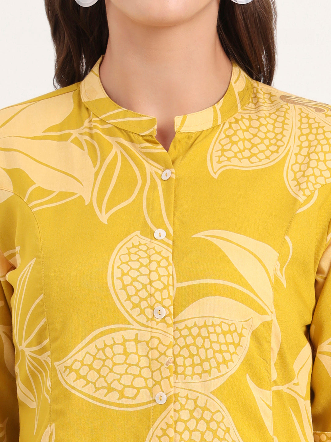 Mustard Rayon Rollup Sleeves A-Line Top