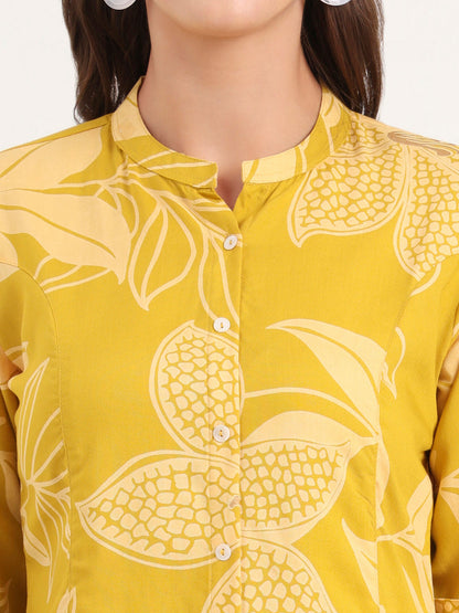 Mustard Rayon Rollup Sleeves A-Line Top