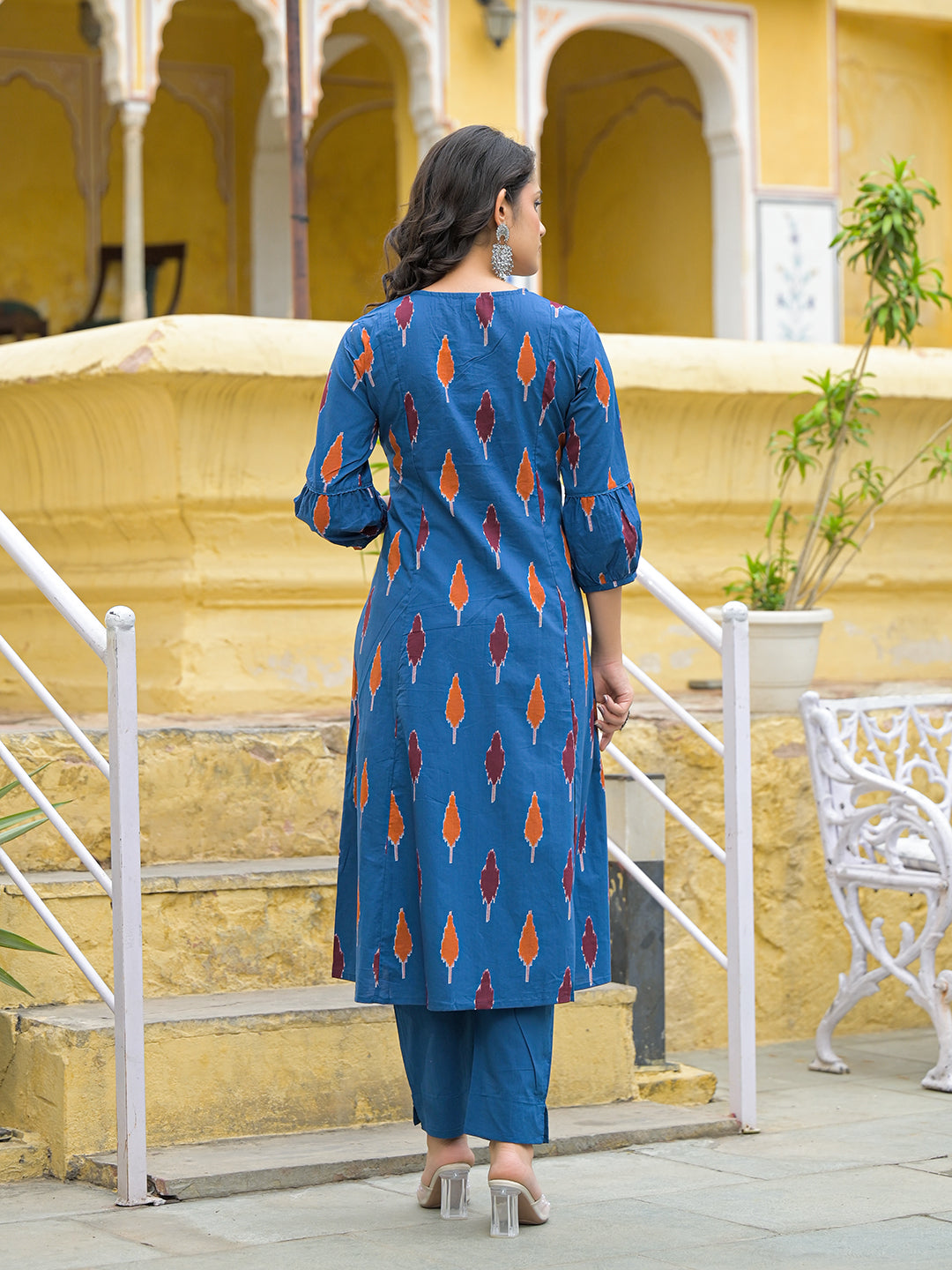 Navy Blue Cotton Embroidery Kurta Pant Set with Dupatta