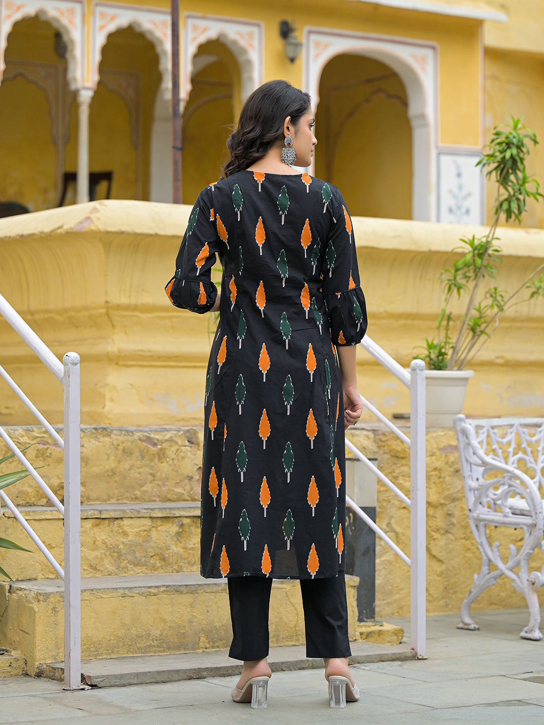 Black Cotton Embroidery Kurta Pant Set with Dupatta