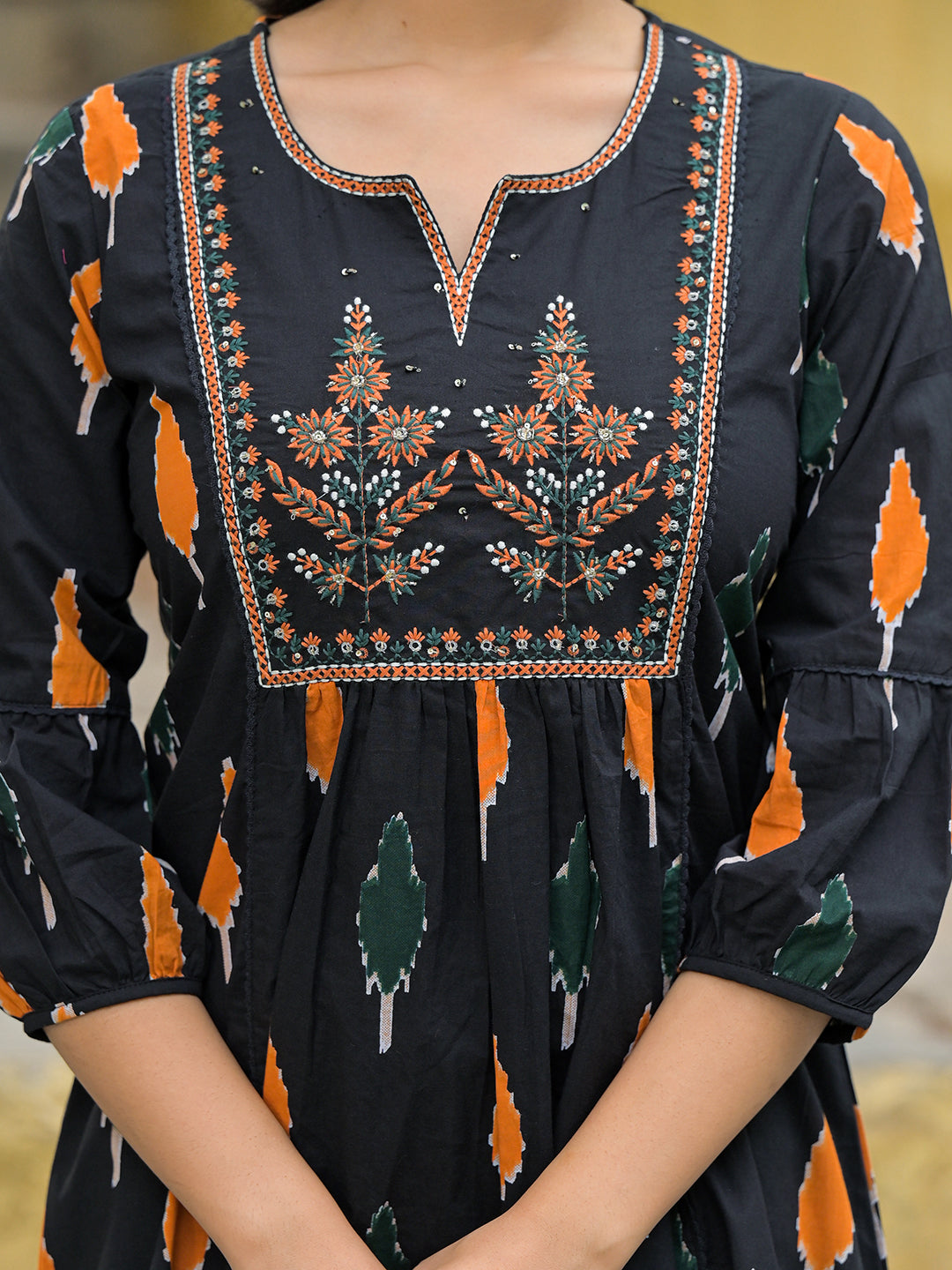 Black Cotton Embroidery Kurta Pant Set with Dupatta