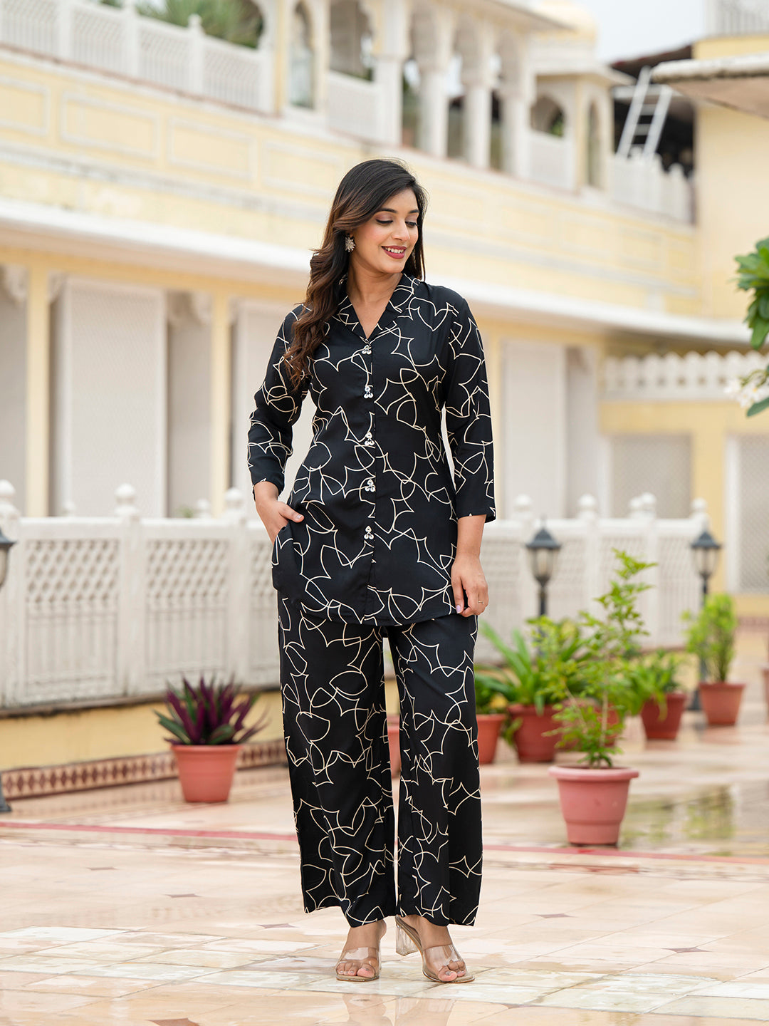 Muslin Black Printed Co-ords Sets