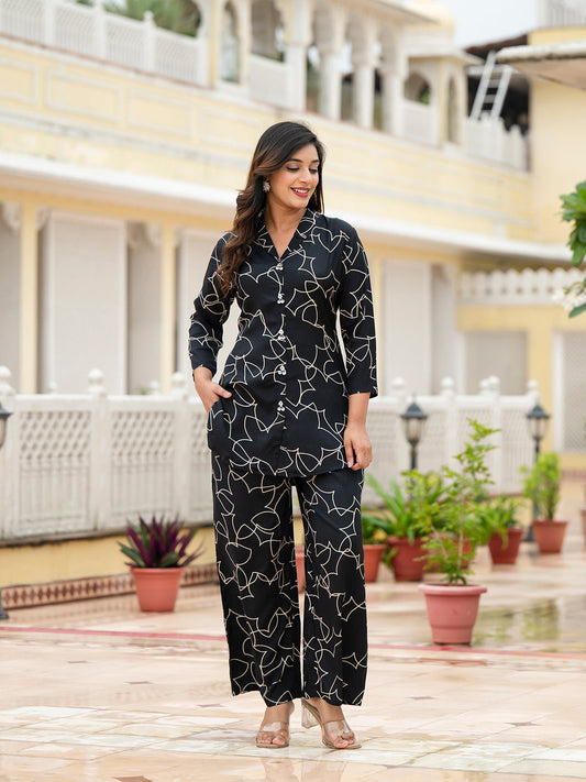 Muslin Black Printed Co-ords Sets