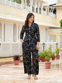 Muslin Black Printed Co-ords Sets