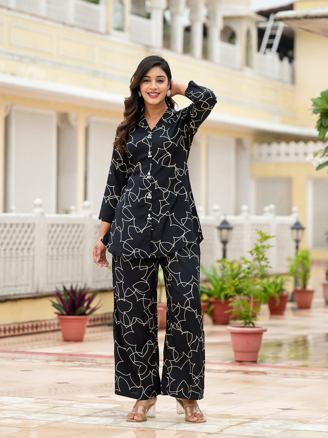 Muslin Black Printed Co-ords Sets