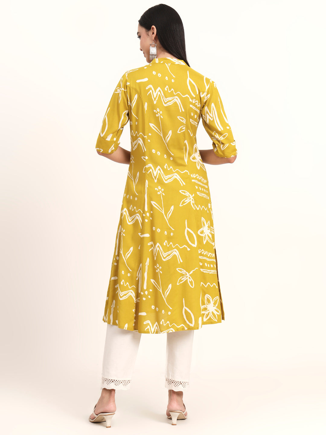 Mustard Abstract Rayon A-Line Kurta