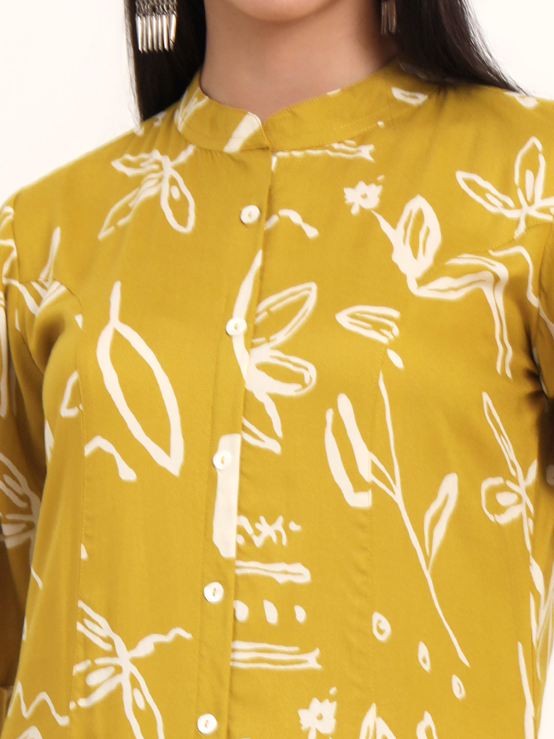 Mustard Abstract Rayon A-Line Kurta