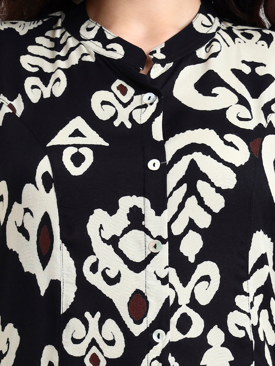 Black Asymetric Print Rayon Kurta