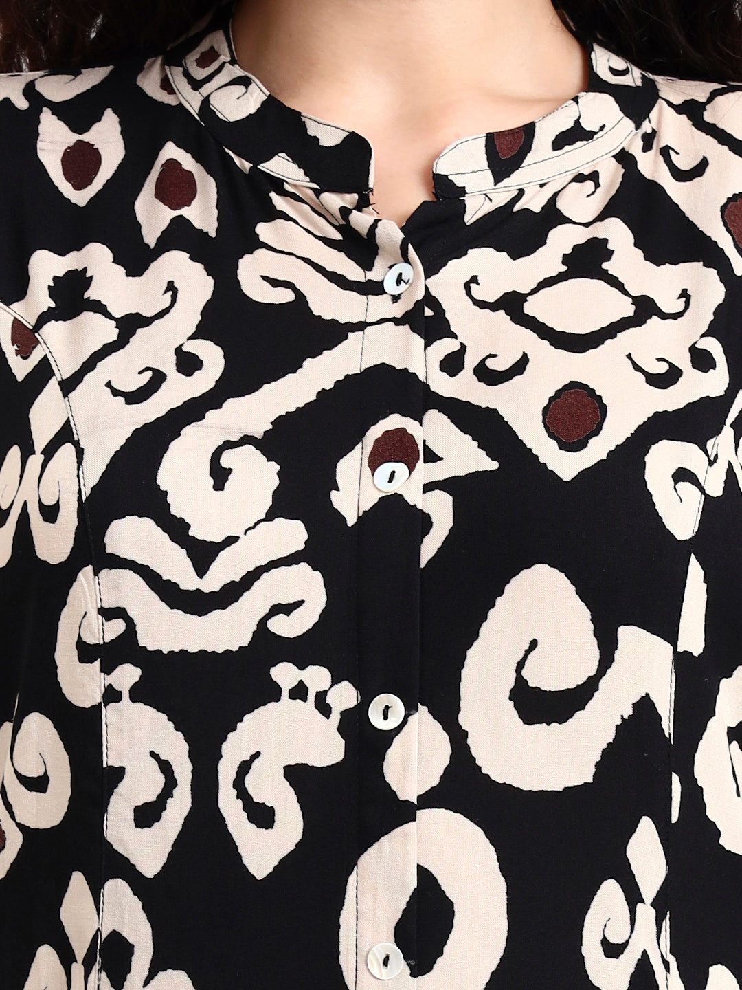 Black Asymetric Print Rayon Kurta