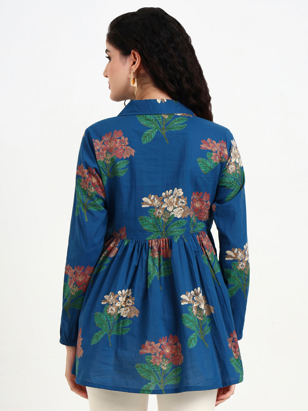 Sky Blue Floral Print Cotton Top