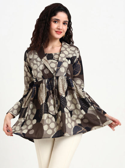 Grey Floral Print Cotton Top