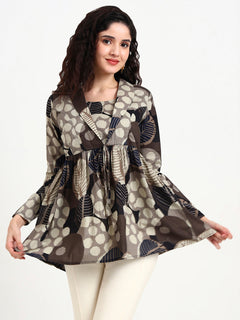 Grey Floral Print Cotton Top