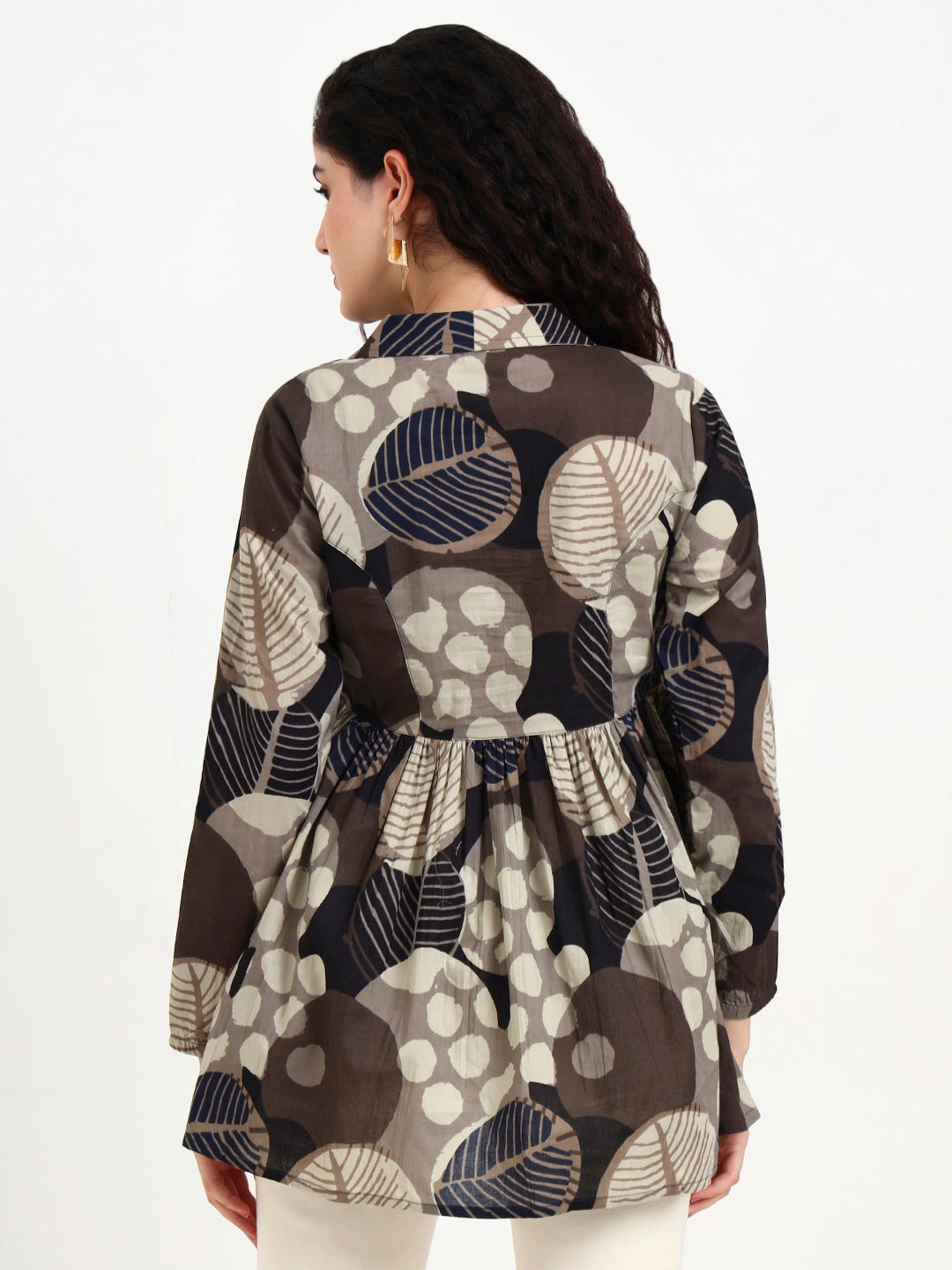 Grey Floral Print Cotton Top