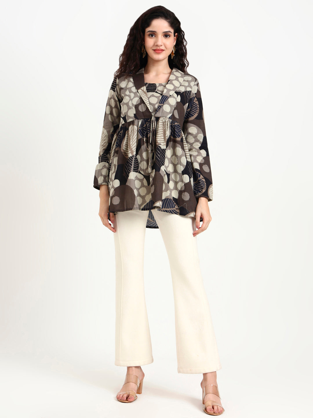 Grey Floral Print Cotton Top