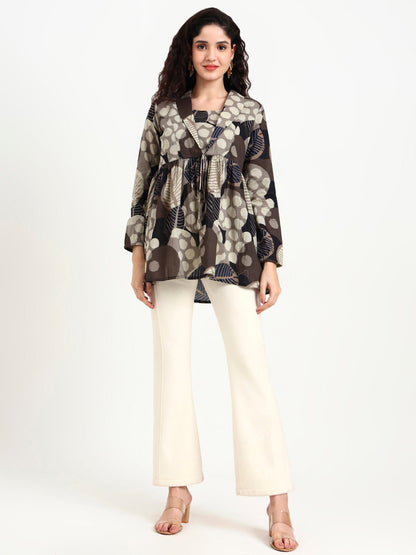 Grey Floral Print Cotton Top
