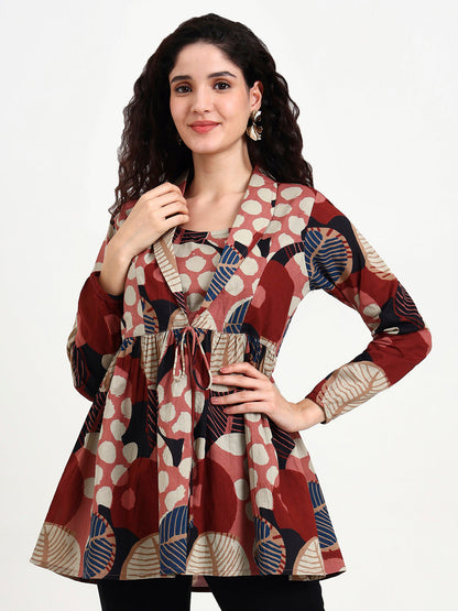 Maroon Floral Print Cotton Top