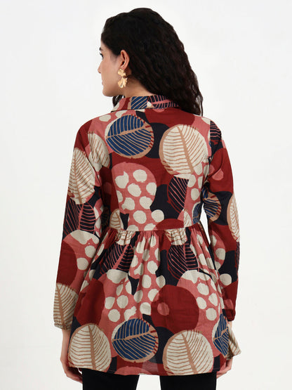 Maroon Floral Print Cotton Top