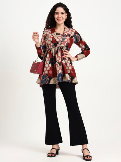 Maroon Floral Print Cotton Top