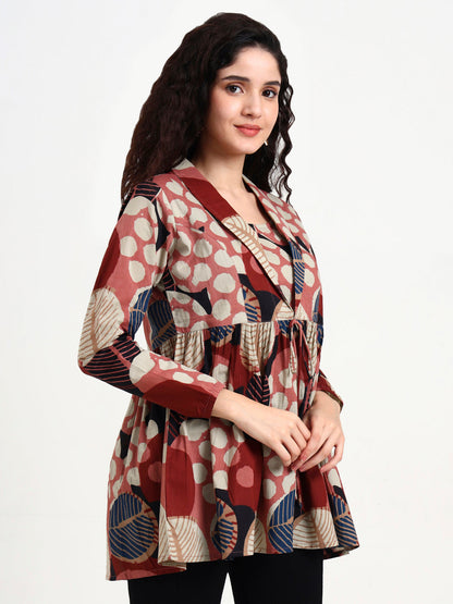 Maroon Floral Print Cotton Top