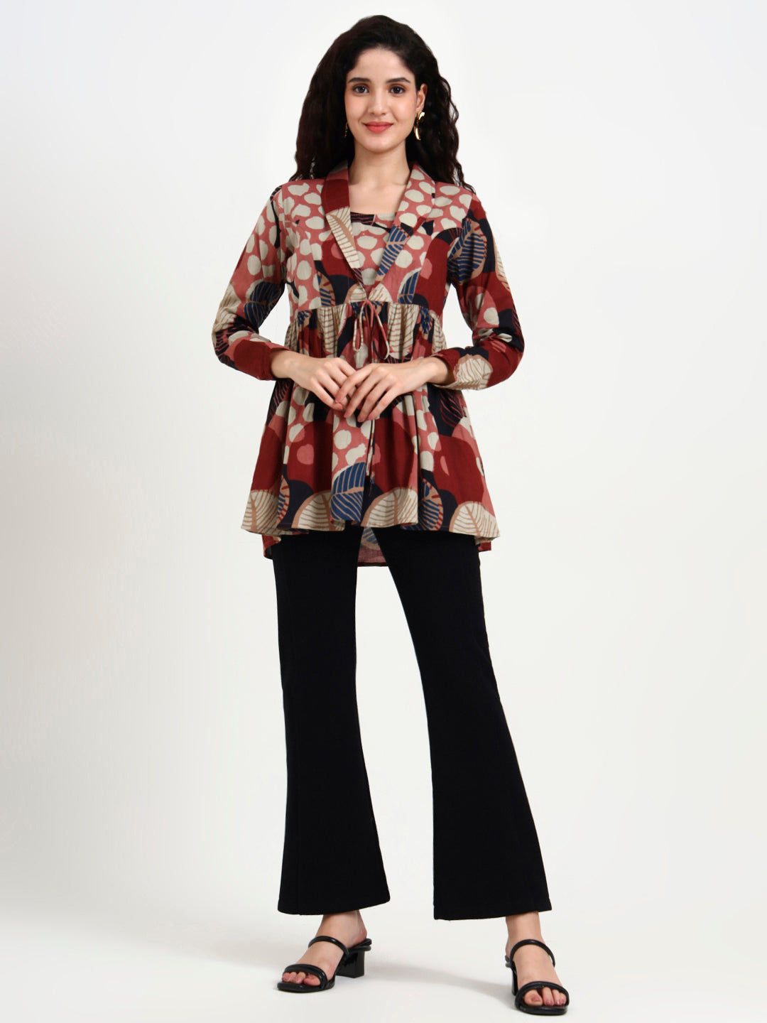 Maroon Floral Print Cotton Top
