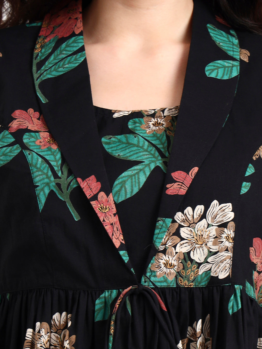 Black Floral Print Cotton Top