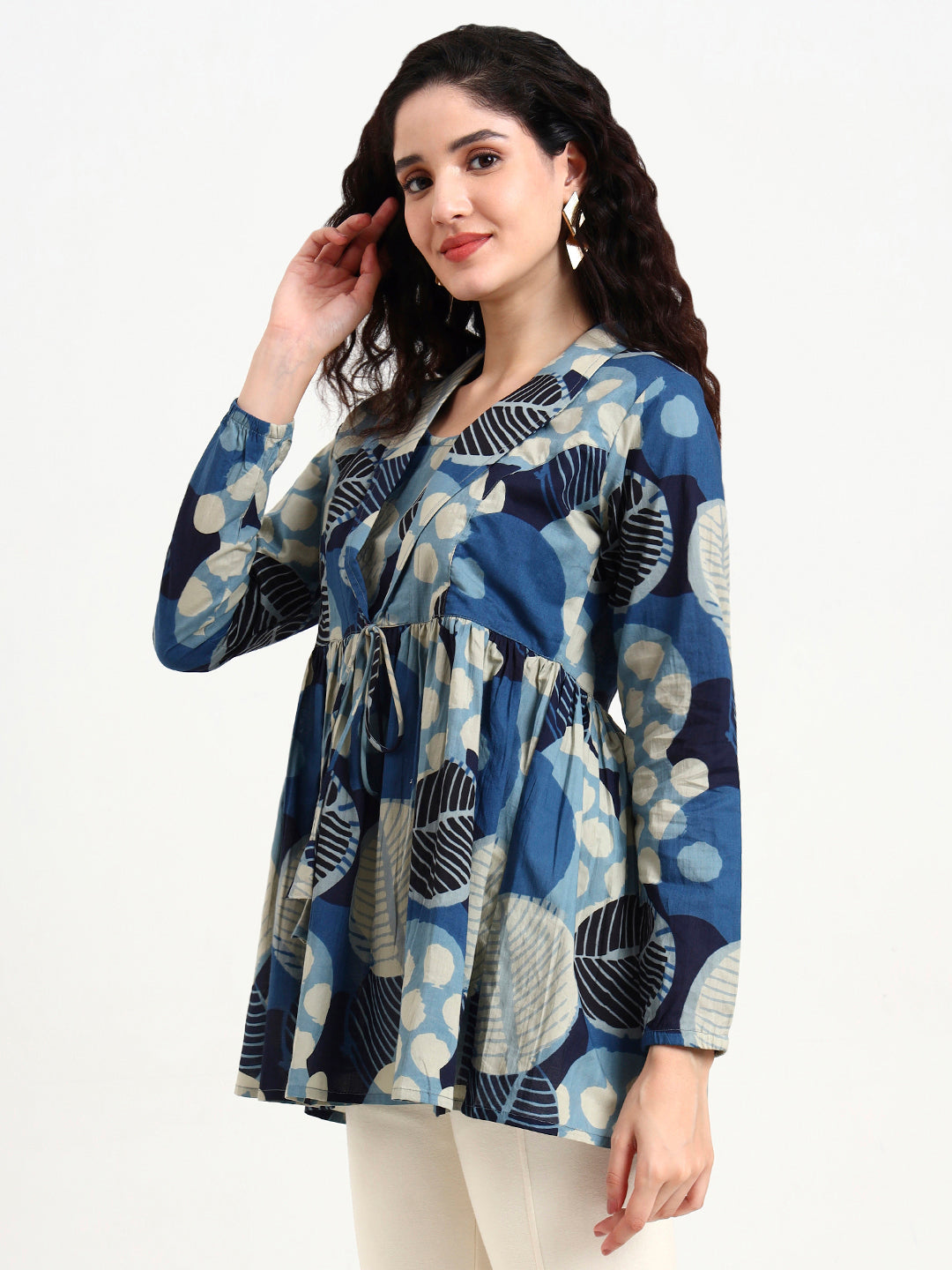 Blue Floral Print Cotton Top