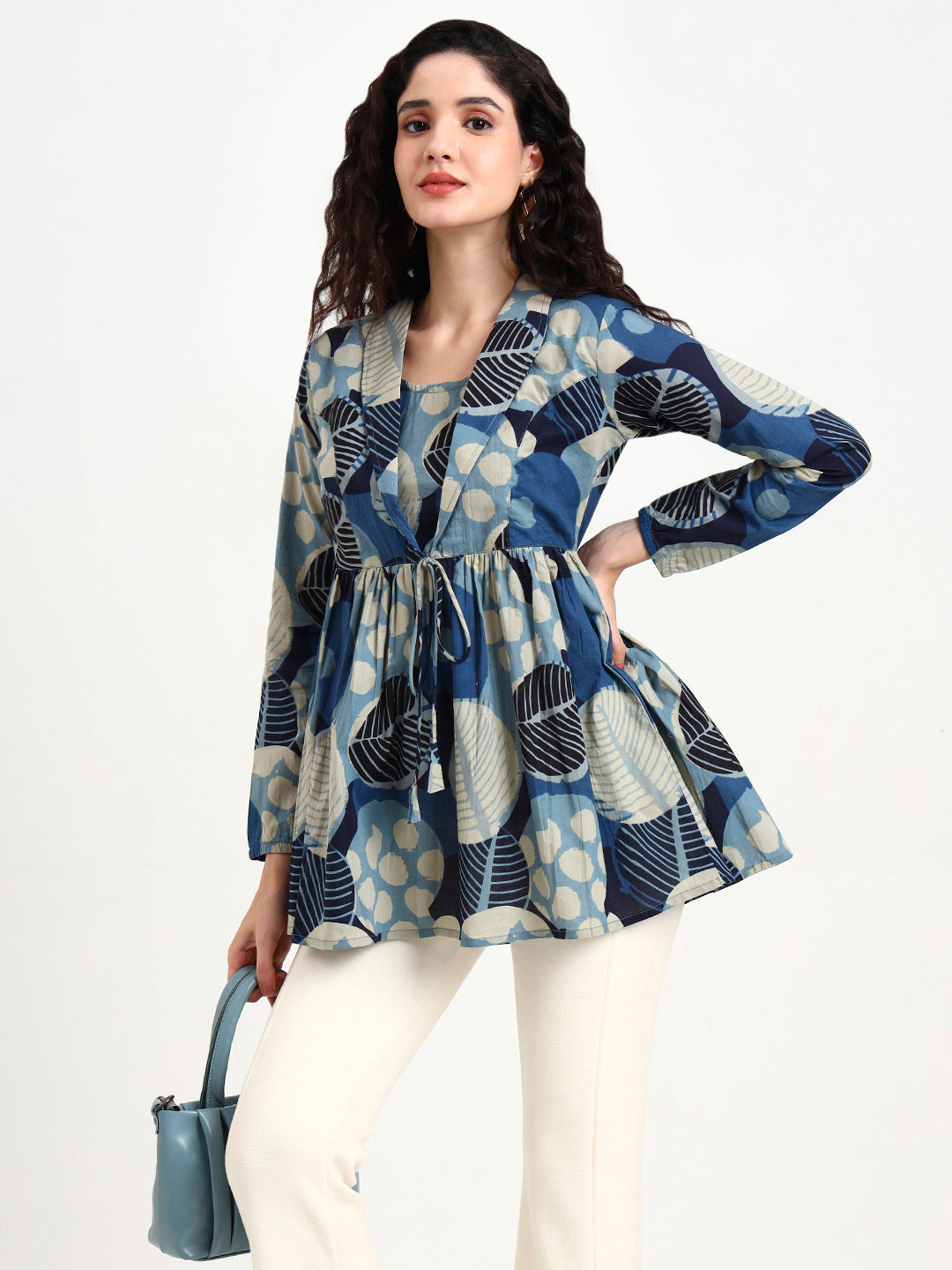 Blue Floral Print Cotton Top