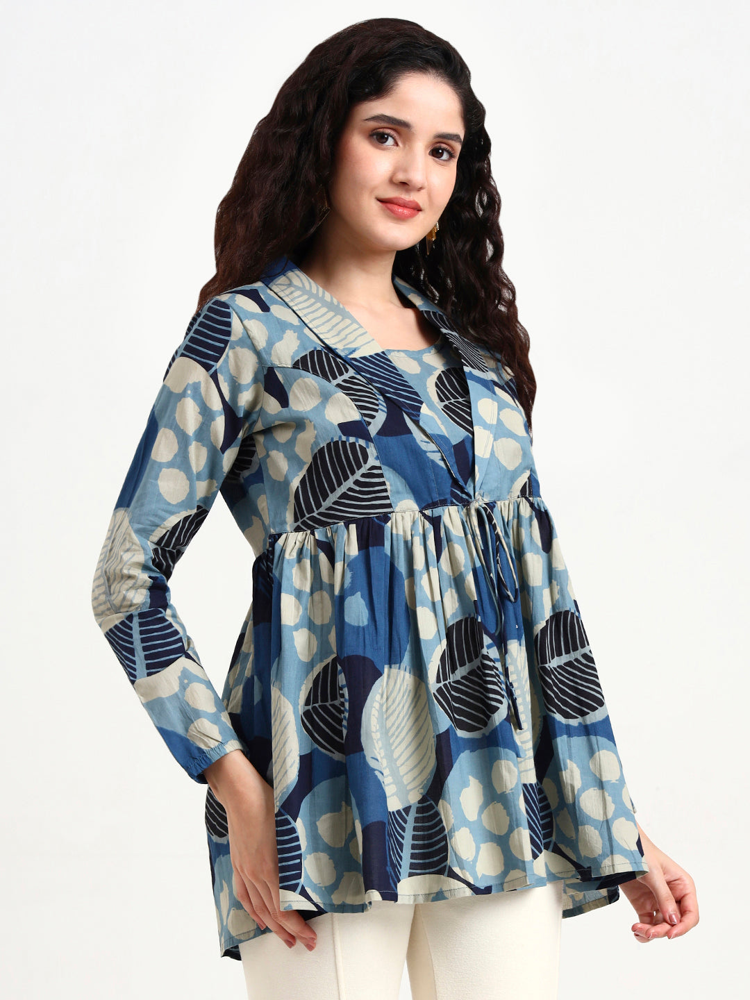 Blue Floral Print Cotton Top