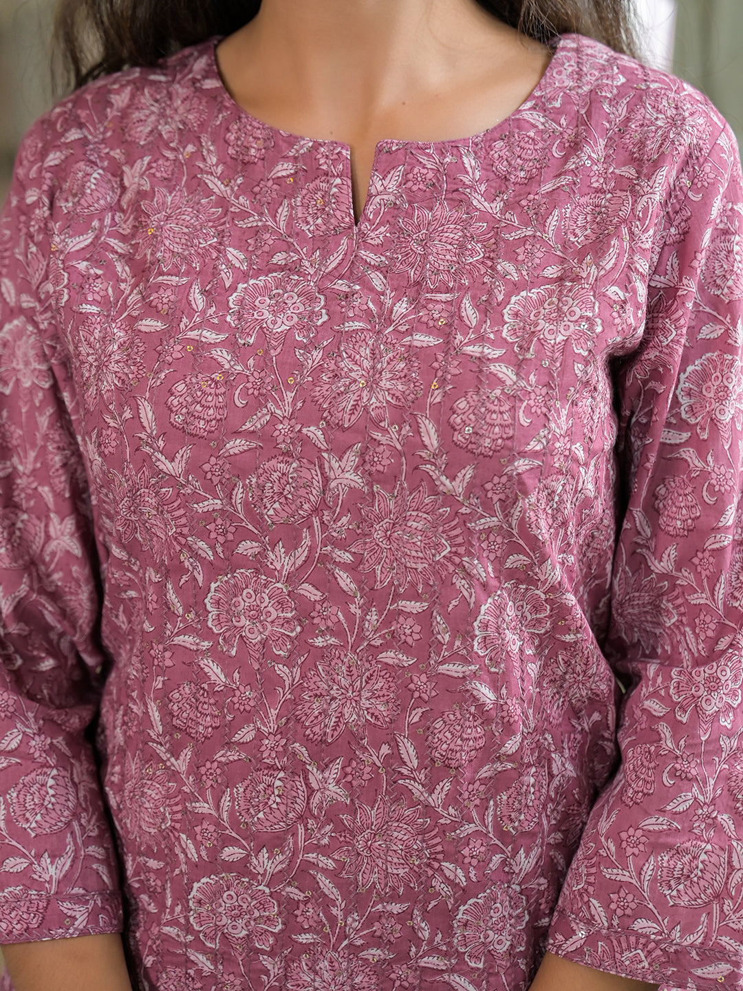 Pink Embroidered Cotton Straight Kurta Pant Set With Dupatta