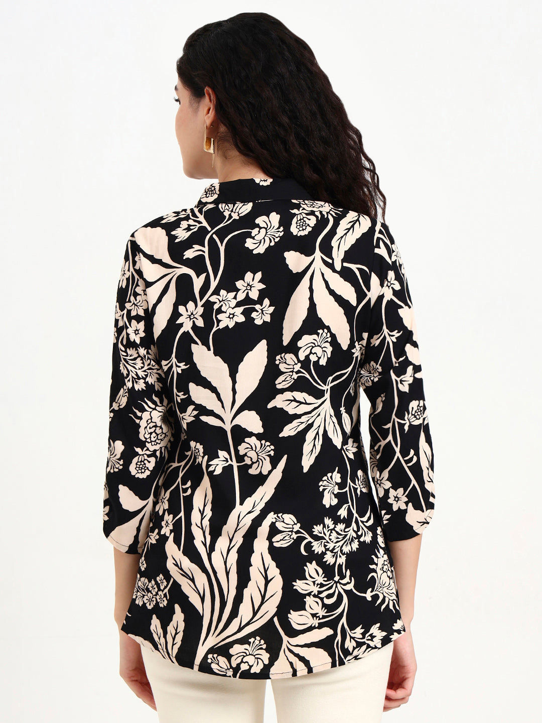 Black Floral Print Rayon Top