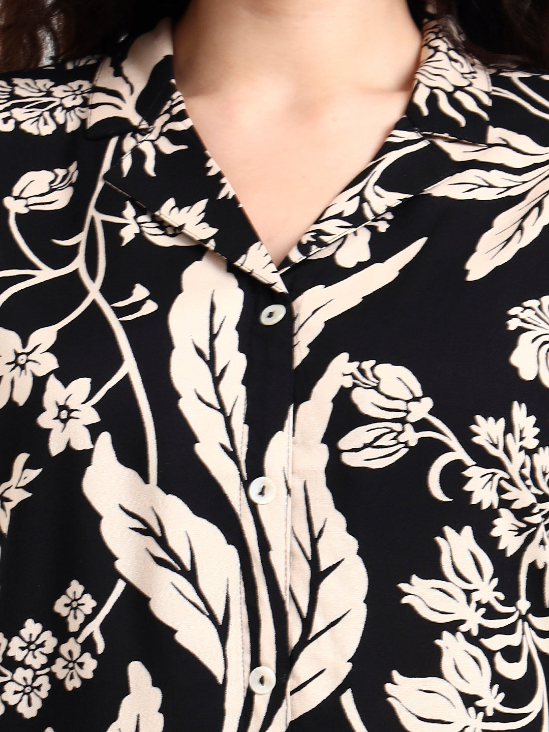 Black Floral Print Rayon Top