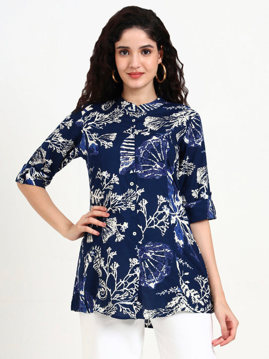 Blue Printed Rayon Top