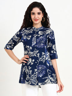 Blue Printed Rayon Top